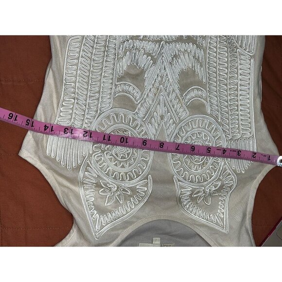 Maje Embroidered Beige & White Sleeveless Midi Dress With Sheer Women Small - Picture 7 of 10